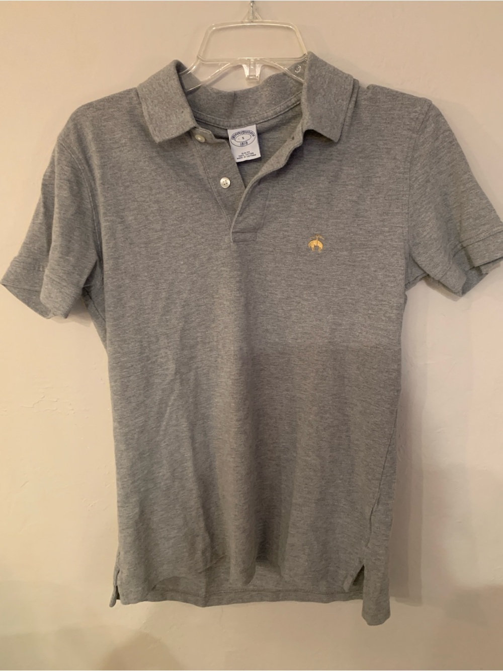 Brooks Brothers Heather Gray Polo with Small Yellow Embroidered Crest Slim Fit S